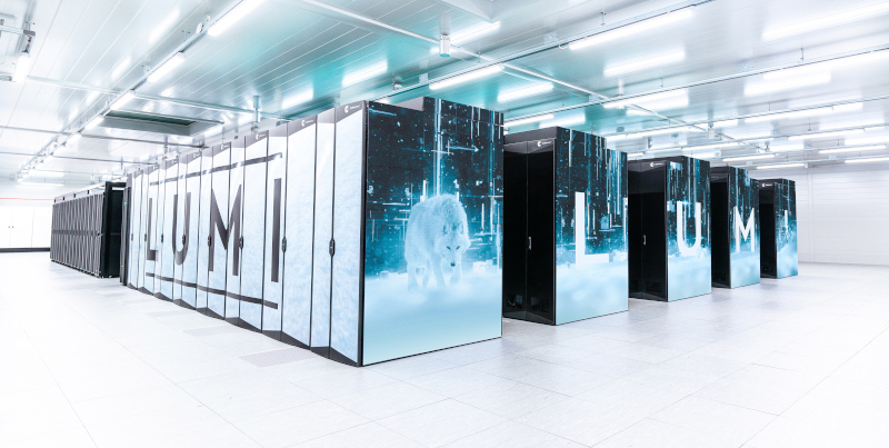 Picture of the LUMI supercomputer machine room